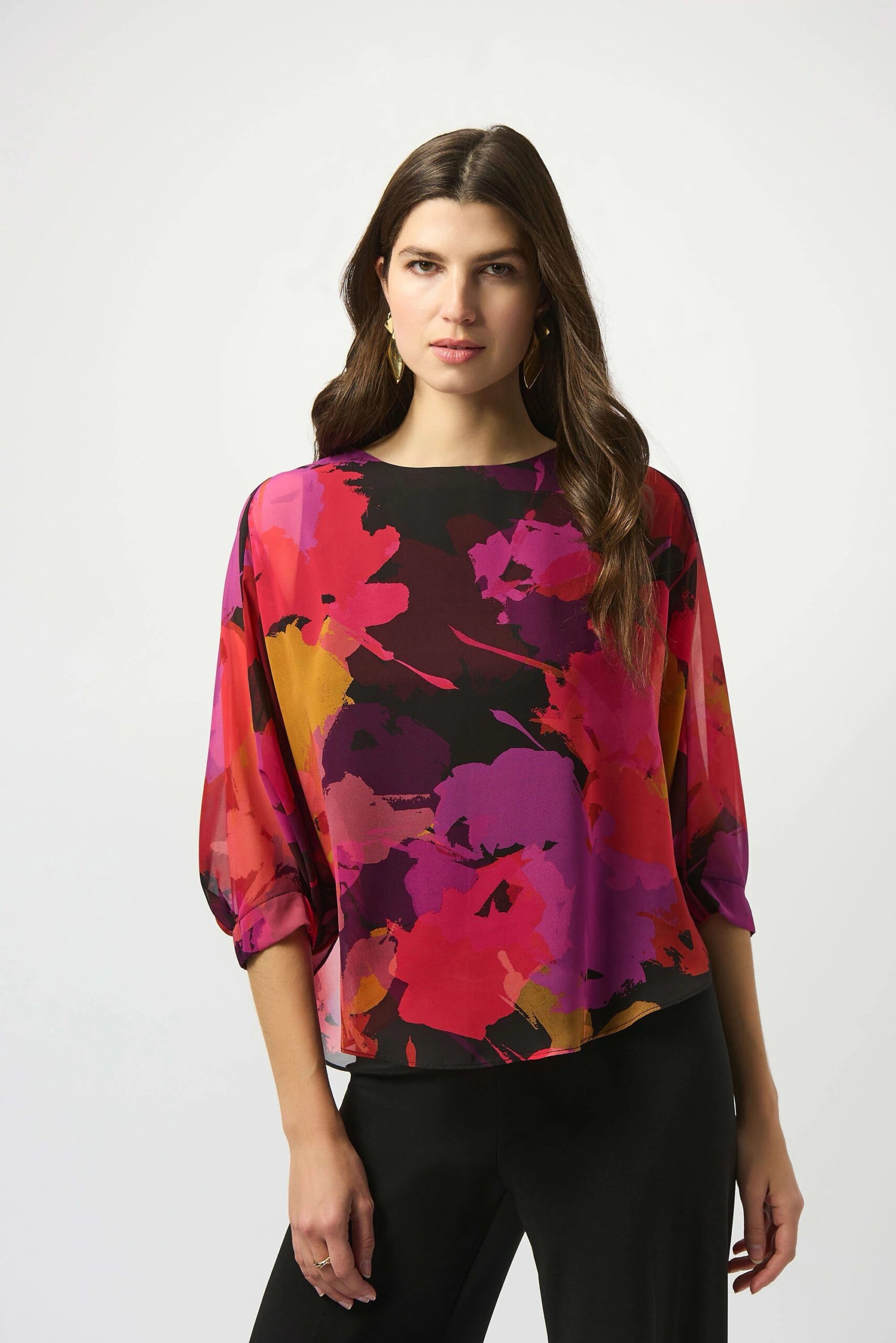 Joseph Ribkoff Chiffon Floral Print Top